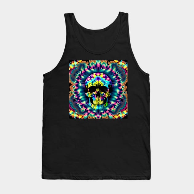 Skull Tie Dye Psychedelic Trippy Blue Festival Hippie Neon Tank Top by Anticulture